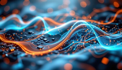 macro cinematic render of adc sampling waveform hyper realistic visualization showing timing pulses capturing analog input generating digital binary output codes across transistor based circuits vivid