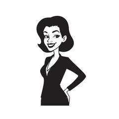 Beautiful Woman in Formal Dress Black and White Illustration Vector Art Design