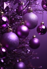 Obraz premium Abstract banner with purple christmas balls