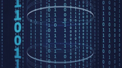 Dynamic binary code stream flows through digital abstract background