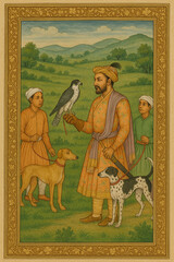 Indian mughal Art illustration, Indian mughal palace garden arch peacock frame for invitation pattern