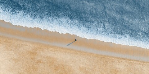 Person moves along the shoreline with a suitcase, enjoying a travel adventure at the beach
