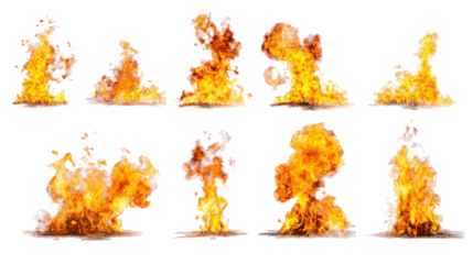 Collection Of Orange And Yellow Flames Against Black Background