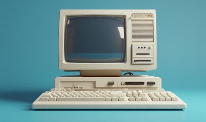 Vintage Computer Setup - Retro Desktop with Keyboard and Monitor.