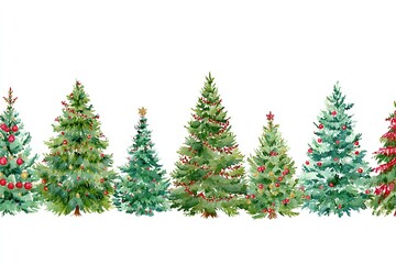 seamless christmas tree illustration garland white png background featuring watercolor style holiday. High quality