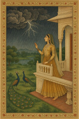 Indian mughal Art illustration, Indian mughal palace garden arch peacock frame for invitation pattern