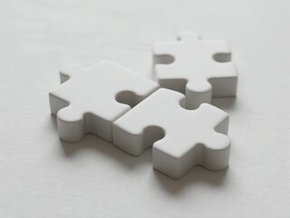 Obraz premium Three White Jigsaw Puzzle Pieces on White Background