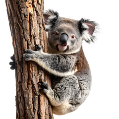 Obraz premium A wild Australian marsupial koala sleeping on a eucalyptus tree branch