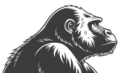 Obraz premium Vintage Gorilla Head Profile Black and White Illustration Ape Portrait Wildlife Graphic Strong Animal Image Primate Design Vector Art Monochrome Illustration Mammal Headshot Powerful Ani.