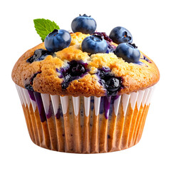 Delicious homemade blueberry muffin snack isolated on a white background