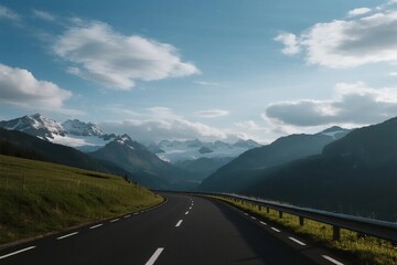 Obraz premium Scenic road with mountains and clear sky in the distance