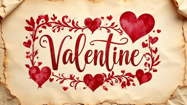 Elegant Valentine's Day celebration scroll with red heart and romantic script, perfect for heartfelt messages and special occasions