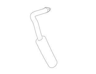 Schematic Diagram: Automotive Exhaust Pipe  Muffler. Simple Line Art Technical Illustration, Ideal for Modern Product Design and Technology Concepts. Black and White Vector CAD Drawing of an Auto Part