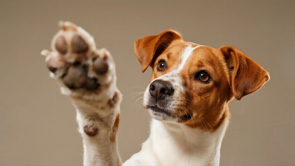 Adorable dog raising its paw in a friendly gesture
