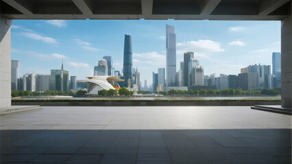 Fototapeta premium Modern city skyline with tall buildings and open space