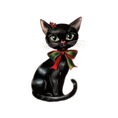 Black cat character christmas vintage animal.