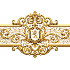 Ornate gold emblem with lion shield regal baroque design element luxurious decorative border isolated on transparent background