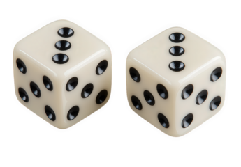 Two ivory dice showing three isolated on transparent background, symbolizing chance, decisionmaking, and the element of luck in games and everyday situations