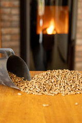 Heating pellets on a wooden table