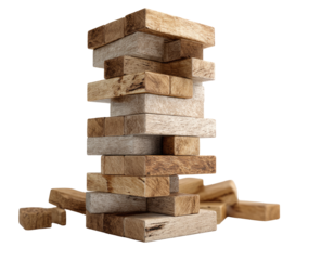 Wooden blocks tower game, precarious stack
