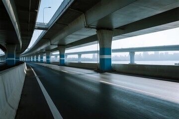 Modern elevated highway with multiple lanes and structural supports