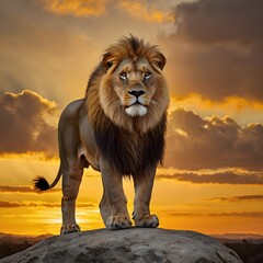 lion in the sunset