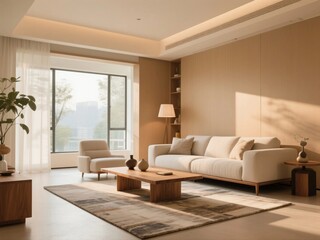 Modern and Bright Living Room with Neutral Tones and Natural Light