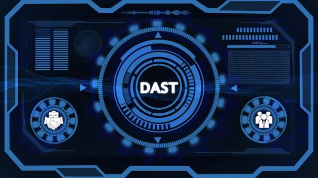 Futuristic Blue HUD Circle with DAST Text and Digital Lines on Dark Background DAST technology