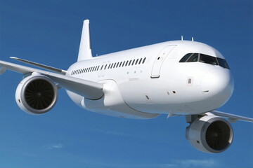 Obraz premium A modern commercial airplane flying in the clear blue sky