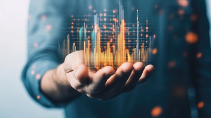 A person holds a digital representation of data, illustrating modern technology and innovation