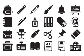 Creative education icon set including books, pens, and scissors for learning projects