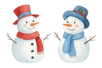 Watercolor Snowman with Hat and Scarf 