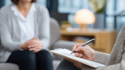 Therapist taking notes during a therapy session