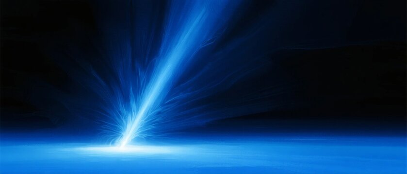 Blue Laser Beam with Bright Light Burst in Dark Background