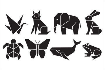 Creative origami style animal vector set with turtle, butterfly, and whale designs © ALI