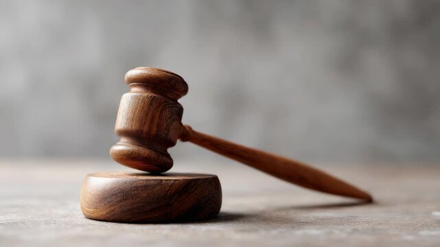 Judicial gavel striking sound block repeatedly, symbolizing legal authority, court proceedings, and decisive moment within justice system