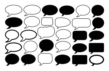 Collection of Black and White Speech Bubbles and Thought Bubbles