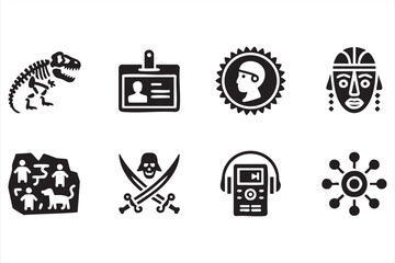 History and culture doodle icons with prehistoric art and traditional symbols