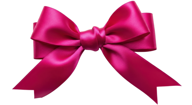Bright pink satin ribbon bow decoration isolated PNG with Transparent Background