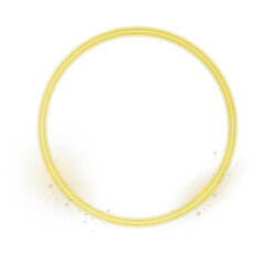 Burning golden circle with glowing light trail and dust sparkles isolated on transparent background. Vector luminous round frame for highlight, logo, party flyer, decoration, or luxury design. © Максим Славов