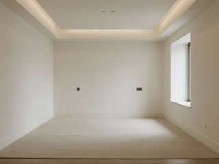 Empty room with white walls and minimalistic design elements