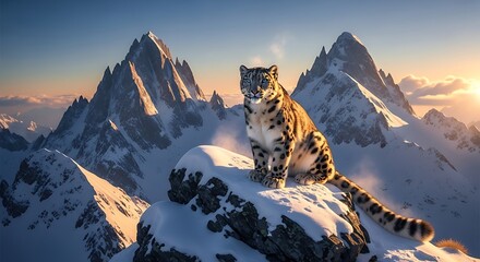 Majestic Snow Leopard on Mountain Peak.