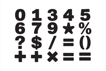 Typography set of numbers and symbols including math operations for creative design
