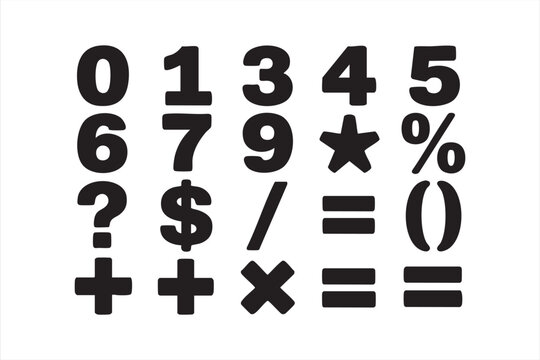 Typography set of numbers and symbols including math operations for creative design