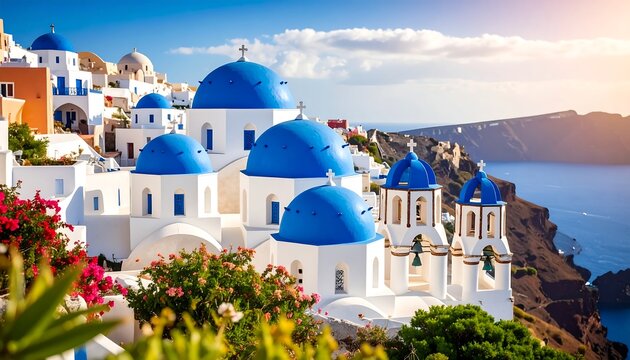 Santorini church landscape at sunset