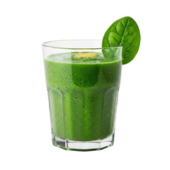 Green smoothie in glass with spinach leaf garnish isolated PNG with Transparent Background