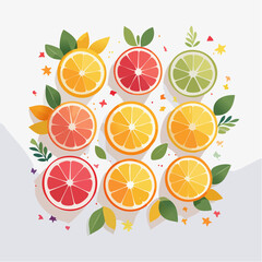 Colorful Citrus Delight A Vibrant Vector Illustration of Oranges, Grapefruits, and Limes for Freshness