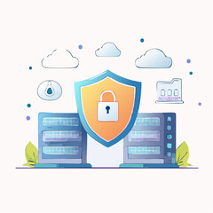 Data Security Shield Cloud Server Protection with Secure Lock Illustration