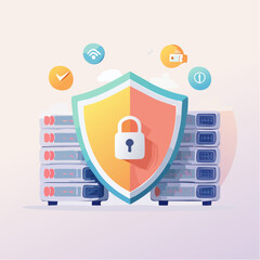 Secure server data protection with digital shield and security icons