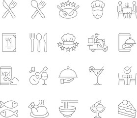 Collection of modern editable stroke restaurant and food service line icons for digital and print design
